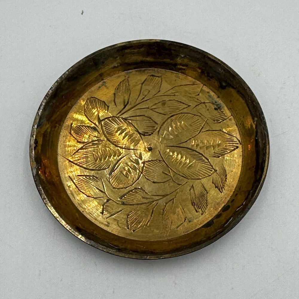 India Brass Floral Engraved Coaster/Pin Dish